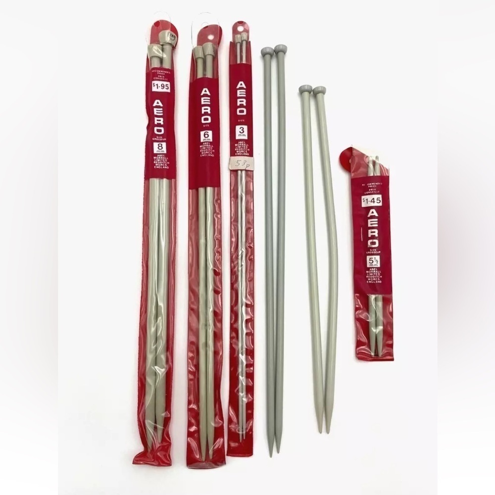 Vintage Aero England Knitting Needles Lot Mixed Sizes 3,5.5,6,8mm Sz 2,3